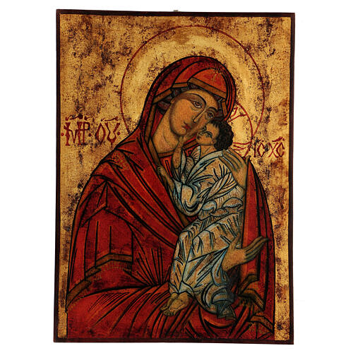 Icona rumena Madre di Dio Jaroslavskaya antichizzata 40x30 cm 1