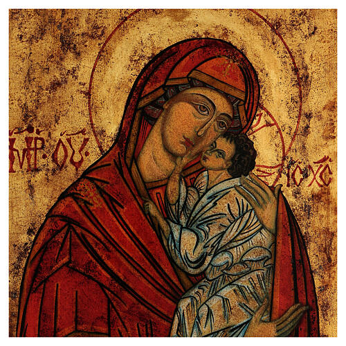 Icona rumena Madre di Dio Jaroslavskaya antichizzata 40x30 cm 2
