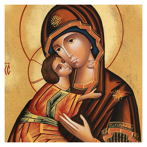 Ícone Nossa Senhora Mãe de Deus Vladimirskaja fundo dourado Roménia 31x23 cm 2