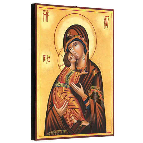 Ícone Nossa Senhora Mãe de Deus Vladimirskaja fundo dourado Roménia 31x23 cm 3
