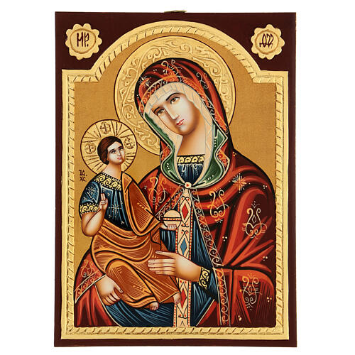 Romanian icon, Mother of God Hodegetria with embossed decorations, 30x20 cm 1
