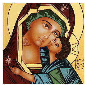 Virgin of Vladimir, Romanian icon, hand-painted, 24x18 cm
