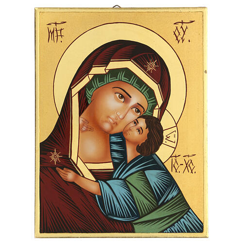 Ikona rumuńska Matka Boża Włodzimierska, malowana ręcznie, 24x18 cm 1