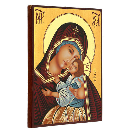 Icône Mère de Dieu de Kiev-Bratsk peinte à la main Roumanie 24x18 cm 3