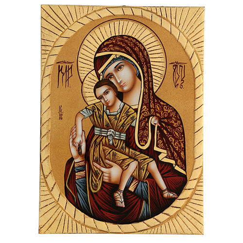 Ícone Madre de Deus Dostojno Est pintada à mão 29x21 cm Roménia 1