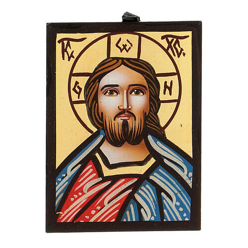 Handbemalte goldfarbige Jesus-Ikone aus Rumänien, 8 x 6 cm 1