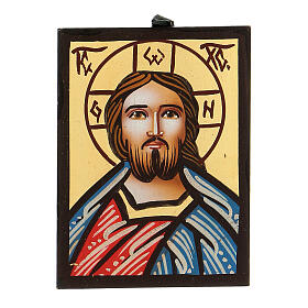 Ícone romeno Jesus fundo ouro madeira pintado à mão 8x6 cm