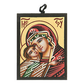 Heilige Ikone aus Rumänien der Madonna mit rotem Umhang und Kind, 8 x 6 cm