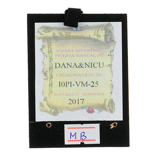 Icono dorado rumano pintado a mano Virgen capa azul 8x6 cm 2