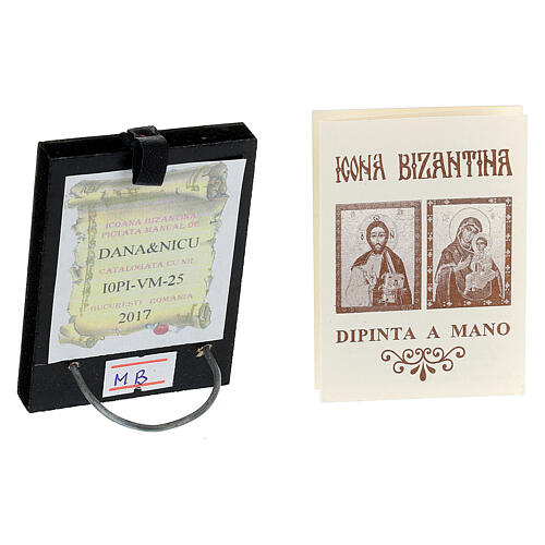 Icono dorado rumano pintado a mano Virgen capa azul 8x6 cm 3