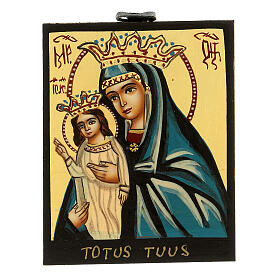 Ikona rumuńska Totus Tuus, malowana ręcznie, tło złote, 10x8 cm