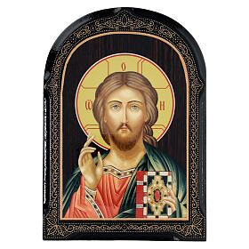 Russian papier maché icon of Christ Pantocrator, Byzantine style, 7x5 in
