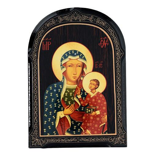 Russian papier maché icon of Our Lady of Czestochowa, 7x5 in 1