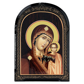 Russian papier maché icon of Our Lady of Kazan, Byzantine style, 7x5 in