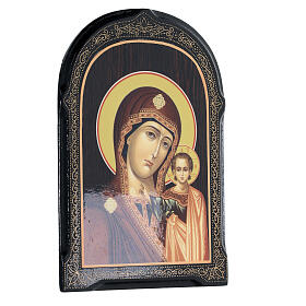 Russian papier maché icon of Our Lady of Kazan, Byzantine style, 7x5 in