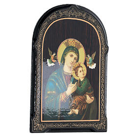 Russian icon paper mache Our Lady of Perpetual Help turquoise 18x14 cm