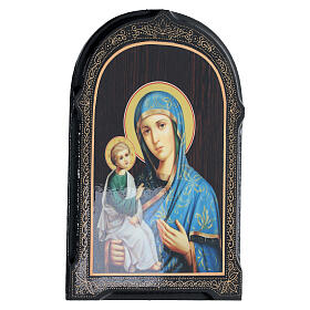 Russian papier maché icon of Our Lady of Jerusalem, 7x5 in