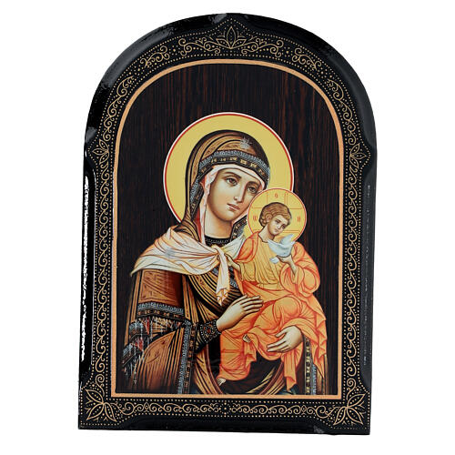 Russian papier maché icon of Our Lady of Konev, 7x5 in 1