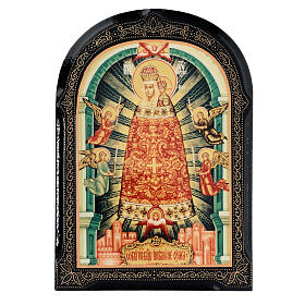 Russian papier maché icon of Our Lady Pribavleniye Uma, 7x5 in