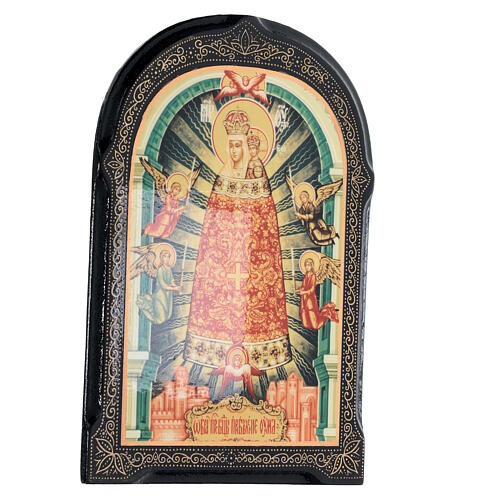 Russian papier maché icon of Our Lady Pribavleniye Uma, 7x5 in 2
