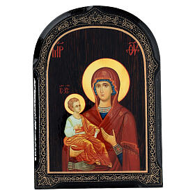 Russian icon, papier maché, Mother of God of the Three Hands, 7x5 in