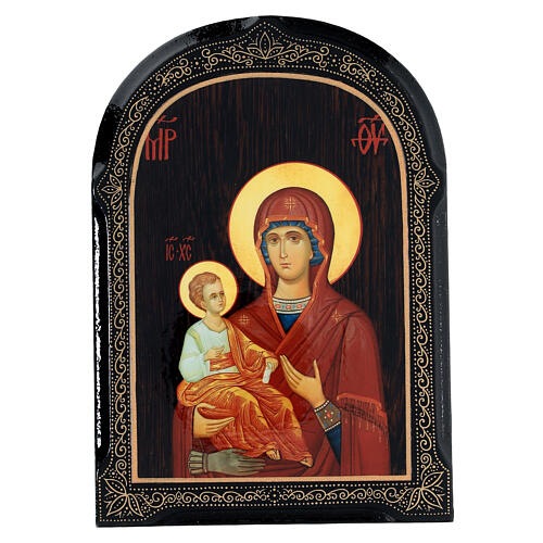 Russian icon, papier maché, Mother of God of the Three Hands, 7x5 in 1