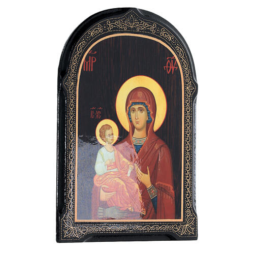 Paper mache icon with Three Hands Madonna print 18x14 cm 2