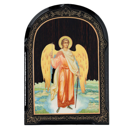 Russian icon, papier maché, Guardian Angel, 7x5 in 1