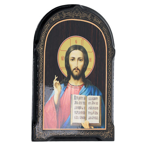 Russische Pappmaché Ikone Christus Pantokrator, 18x14 cm 2