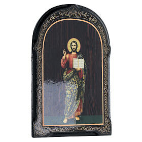 Icono papel maché ruso Cristo Pantocrátor entero 18x14 cm