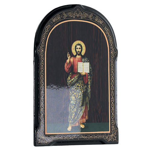 Icona cartapesta russa Cristo Pantocratore intero 18x14 cm 2