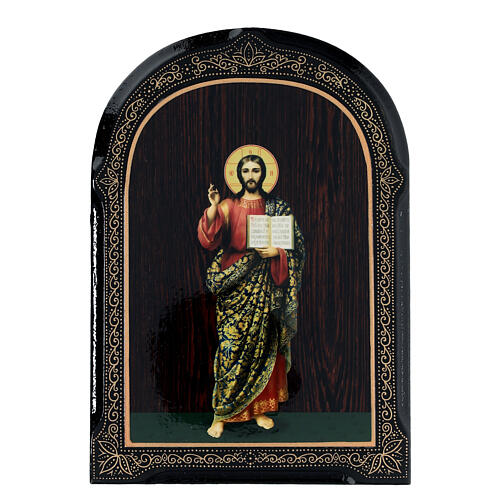 Chrystus Pantokrator cała postać, rosyjska ikona papier mâché, 18x14 cm 1