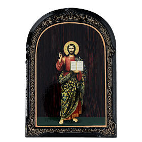 Laca russa papel machê Cristo Pantocrator de corpo inteiro 18x14 cm