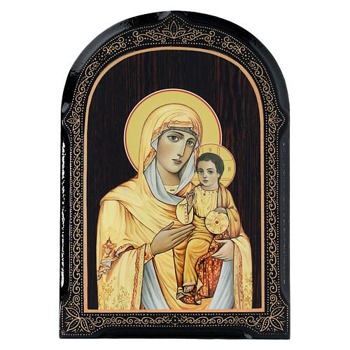 Icono papel maché ruso Virgen de Kazan 18x14 cm 1