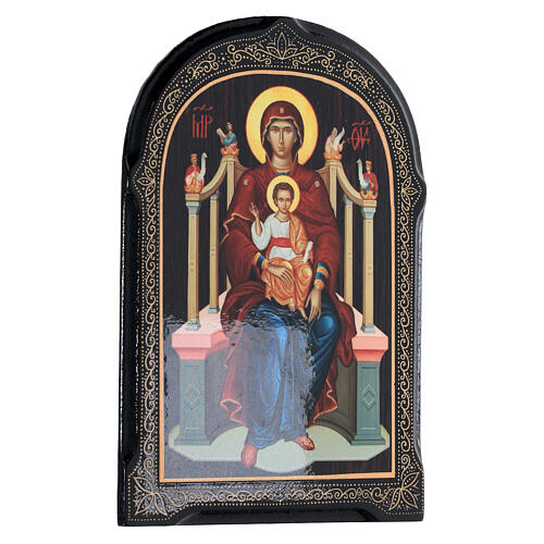 Russische Pappmaché Ikone Madonna auf dem Thron, 18x14 cm 2