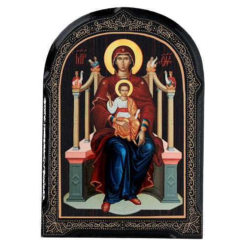 Icono papel maché ruso Virgen en Trono 18x14 cm 1