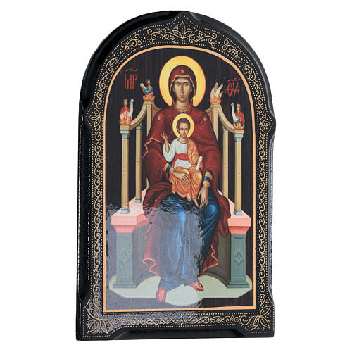 Icono papel maché ruso Virgen en Trono 18x14 cm 2