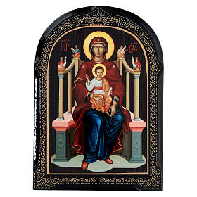 Icona cartapesta russa Madonna sul trono 18x14 cm
