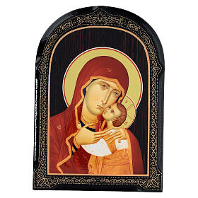 Russische Pappmaché Ikone Mutter Gottes von Kasperov, 18x14 cm