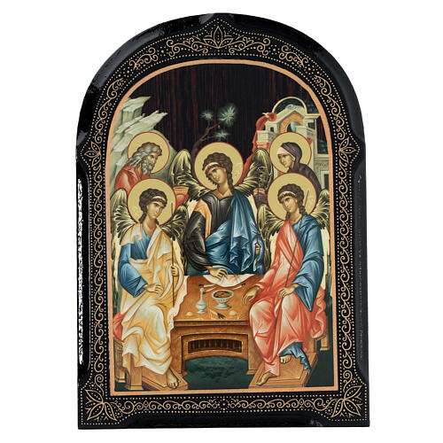 Russian lacquer of the Holy Trinity, papier maché, 7x5 in 1