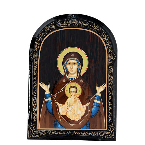 Ícone russo papel machê Nossa Senhora do Sinal 18x14 cm 1
