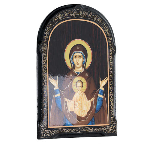 Ícone russo papel machê Nossa Senhora do Sinal 18x14 cm 2