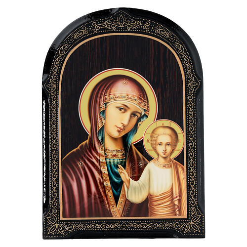 Russian lacquer of Mother of God Gruzinskaya, papier maché, 7x5 in 1