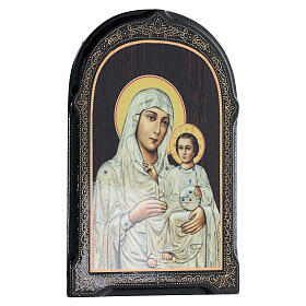Russian lacquer of Mother of God Ierusalimskaya, papier maché, 7x5 in