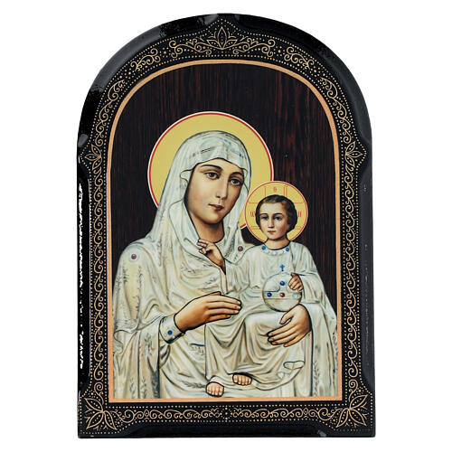 Russian lacquer of Mother of God Ierusalimskaya, papier maché, 7x5 in 1