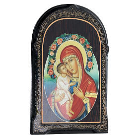 Icône papier mâché russe Mère de Dieu Jirovitskaya 18x14 cm