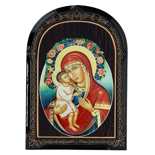Icône papier mâché russe Mère de Dieu Jirovitskaya 18x14 cm 1