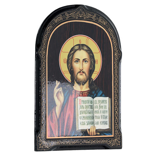 Russisches Pappmaché Gemälde Christus Pantokrator, 18x14 cm 2