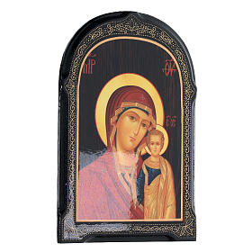 Russische Pappmaché Malerei Madonna von Kasan, 18x14 cm