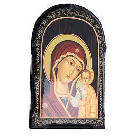 Russische Pappmaché Malerei Madonna von Kasan Byzantinisch, 18x14 cm